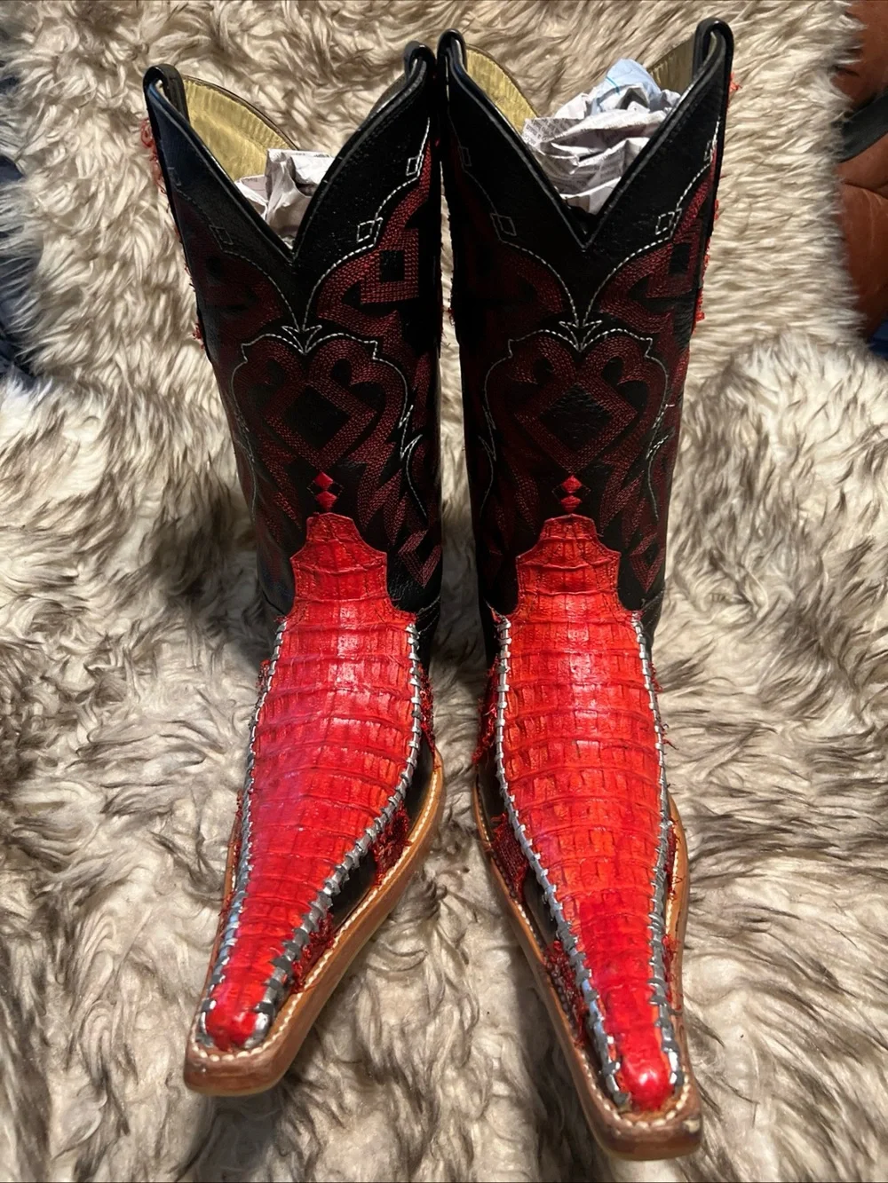 El General Black and Red Men\'s Western Boots Sz 7 Red Python Print Bulldog Last Boots | El General 45698 main image 3